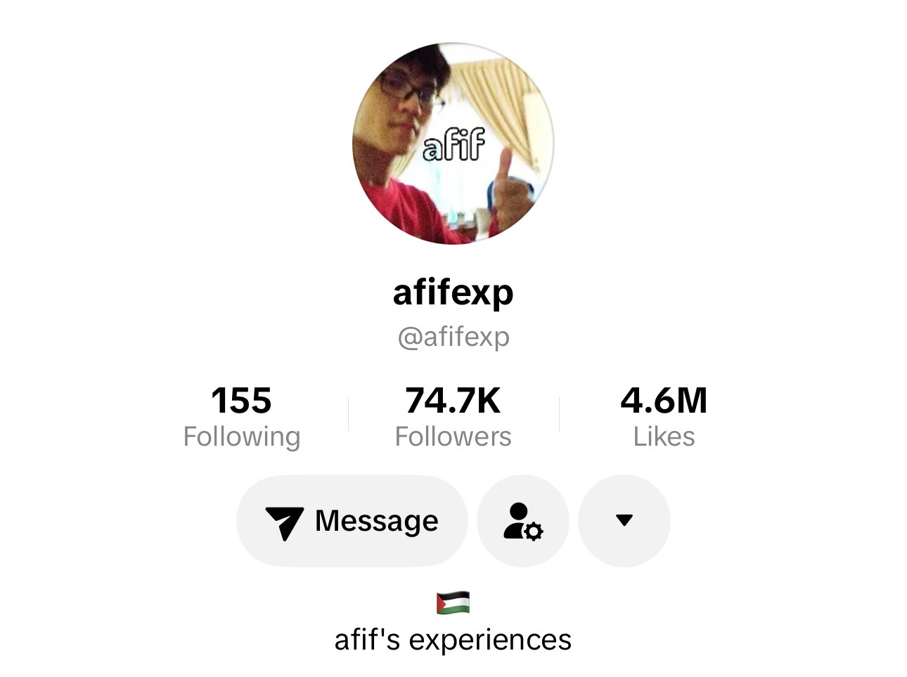 @afifexp TikTok profile showing 74.7K followers and 4.6M likes