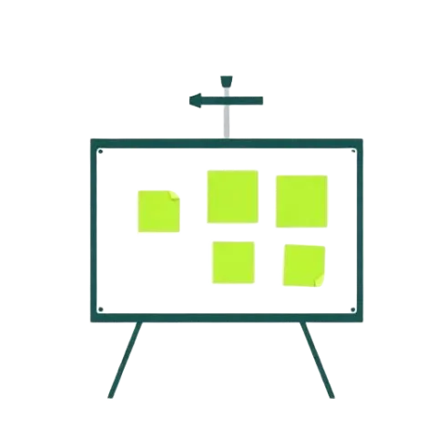 Strategy whiteboard with sticky notes